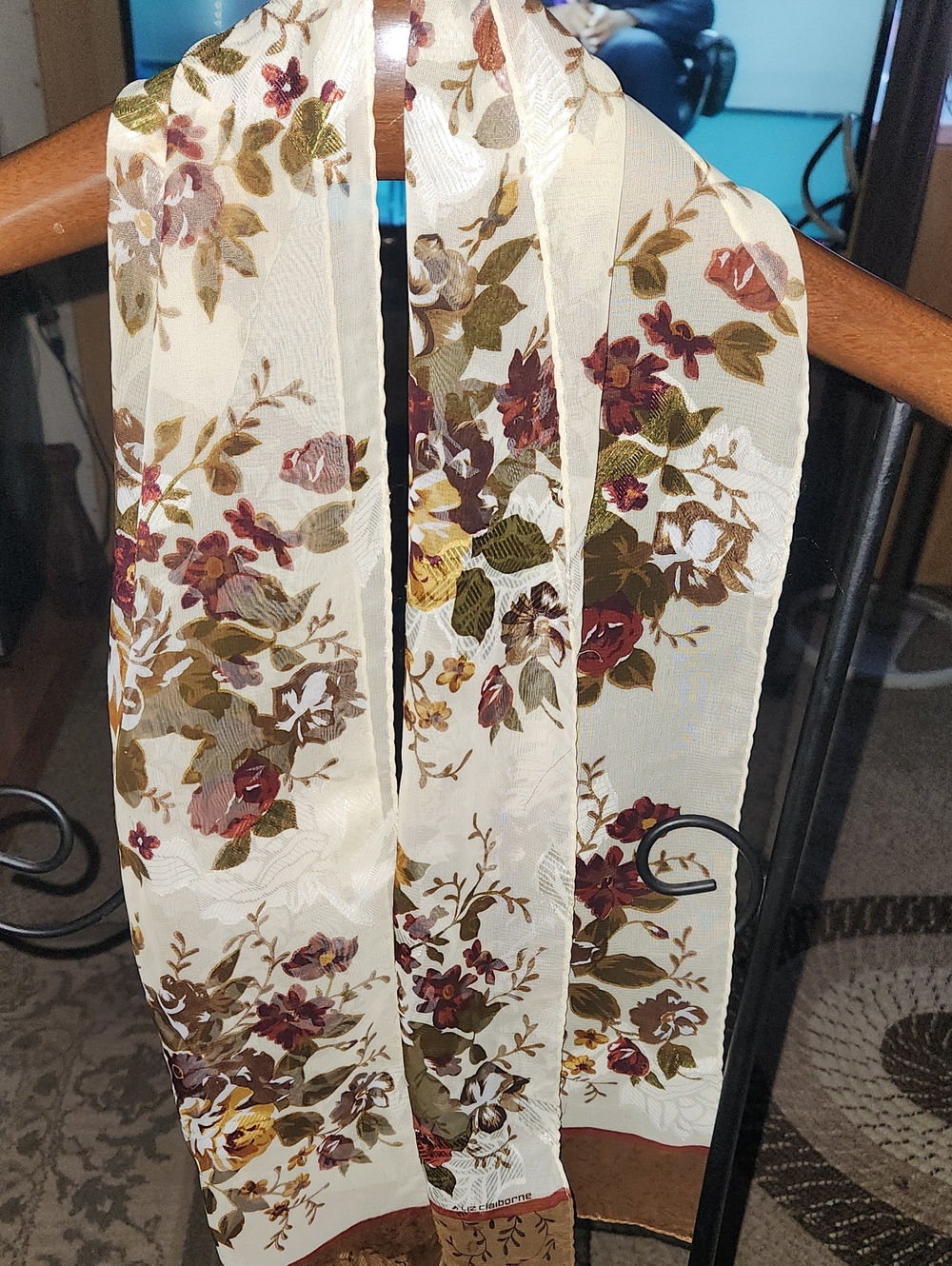 Liz Claiborne Floral Sheer Scarf in Cream and Brown - Picture 3 of 5